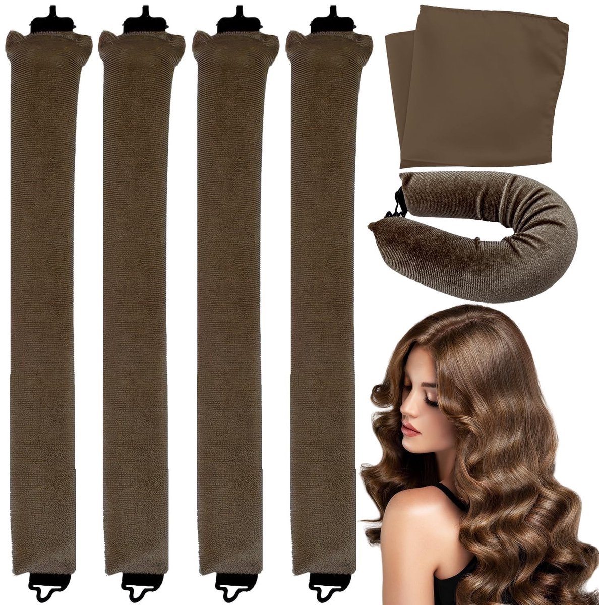 Zeynomax - Heatless Curlers - Haarrollers zonder Hitte - Ideaal voor Lang Haar - Bruin - Perfecte Krullen - Geschikt voor Halflang Haar