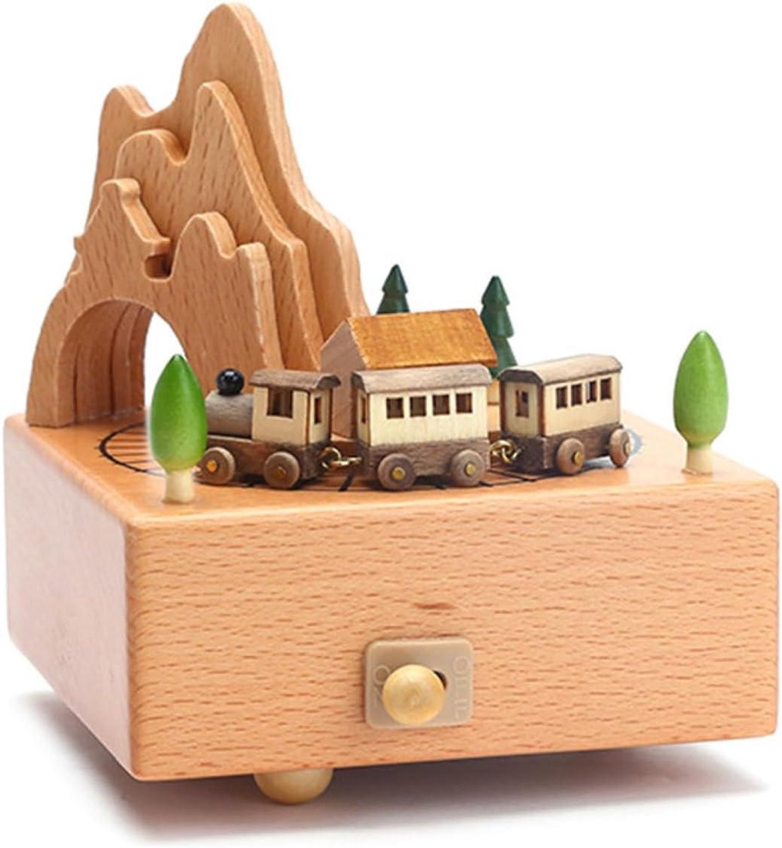 Houten muziekdoos - Draaiende decoratie - Kinderslaapkamer decoratie - Klassieke lichte melodie - 11 cm diameter - Natuurlijk hout