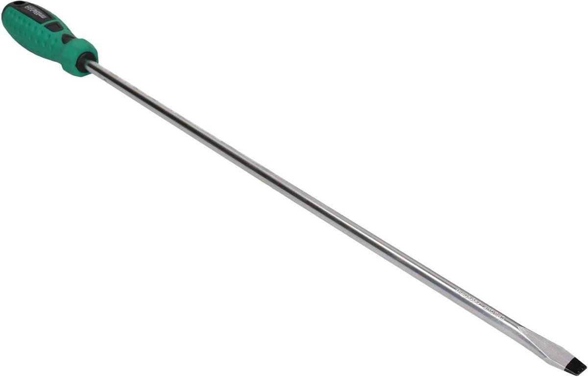 Platte Kop Schroevendraaier - Sleufschroevendraaier Lange As - Moeilijk Bereikbare Plekken - Magnetische Zwarte Punt - 9.5mm x 450mm - Zwart