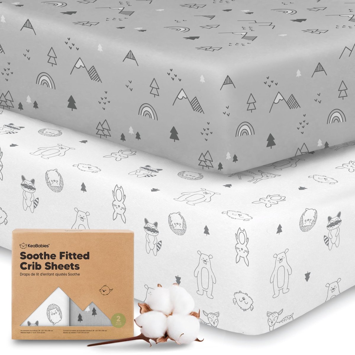 Allecto - Organic Cot Fitted Sheets - Ademend - 2 Pack - Woodland - Jersey Katoen - Babybed Fitted Sheets - Geschikt voor babybedden
