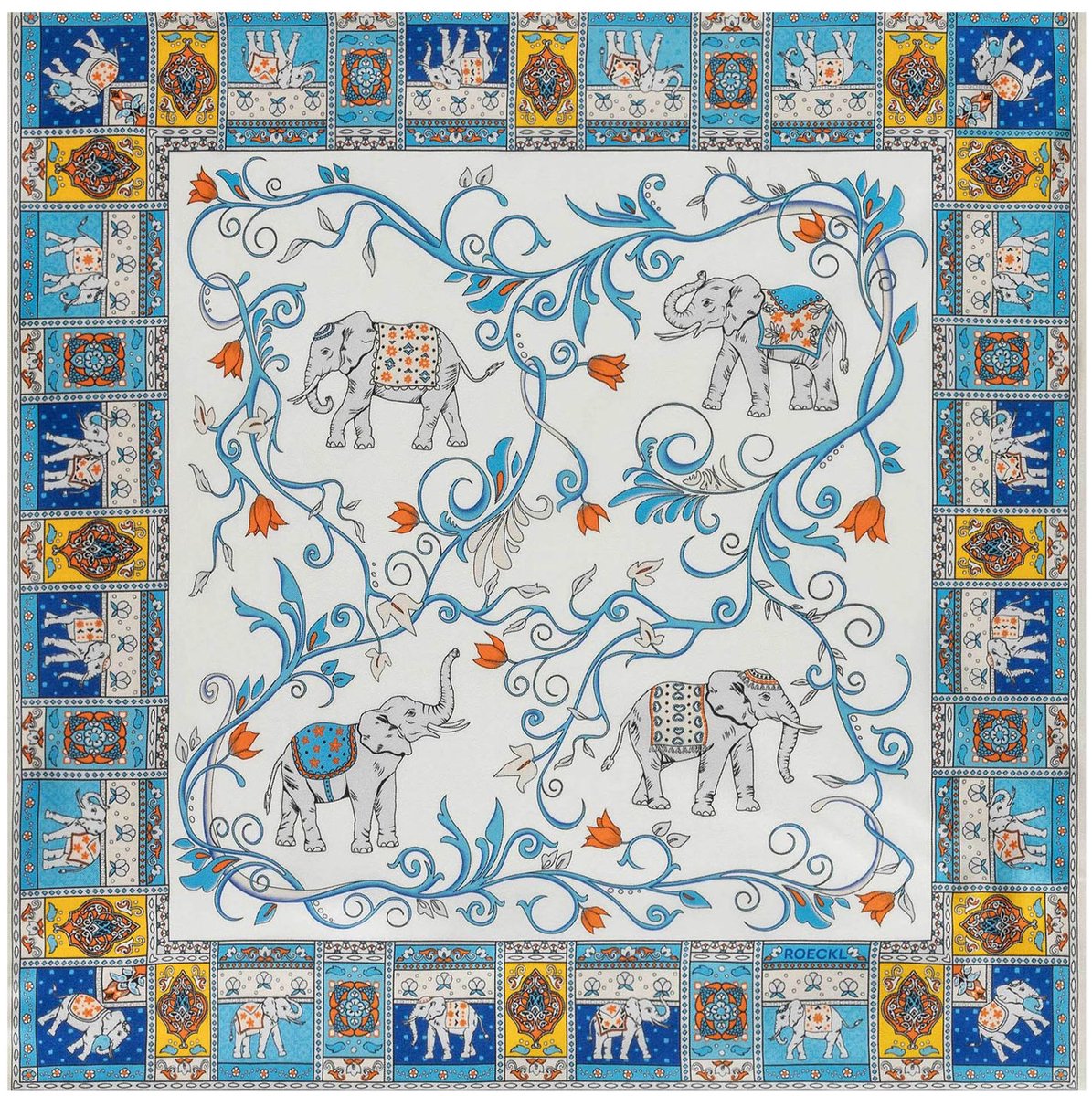 ROECKL sjaal Lucky Elephant 53x53 Multi Blue veelkleurig