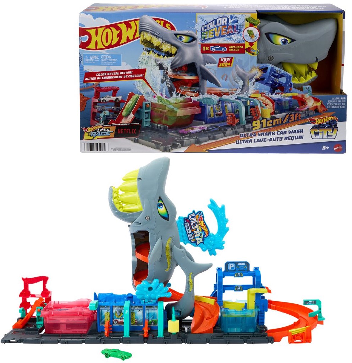 Hot Wheels City Haaienaanval in de autowasserette - Met speelgoedauto met kleurverrassing — afbeelding 2