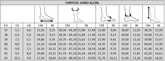 Maattabel voor Chrystel laarzen.