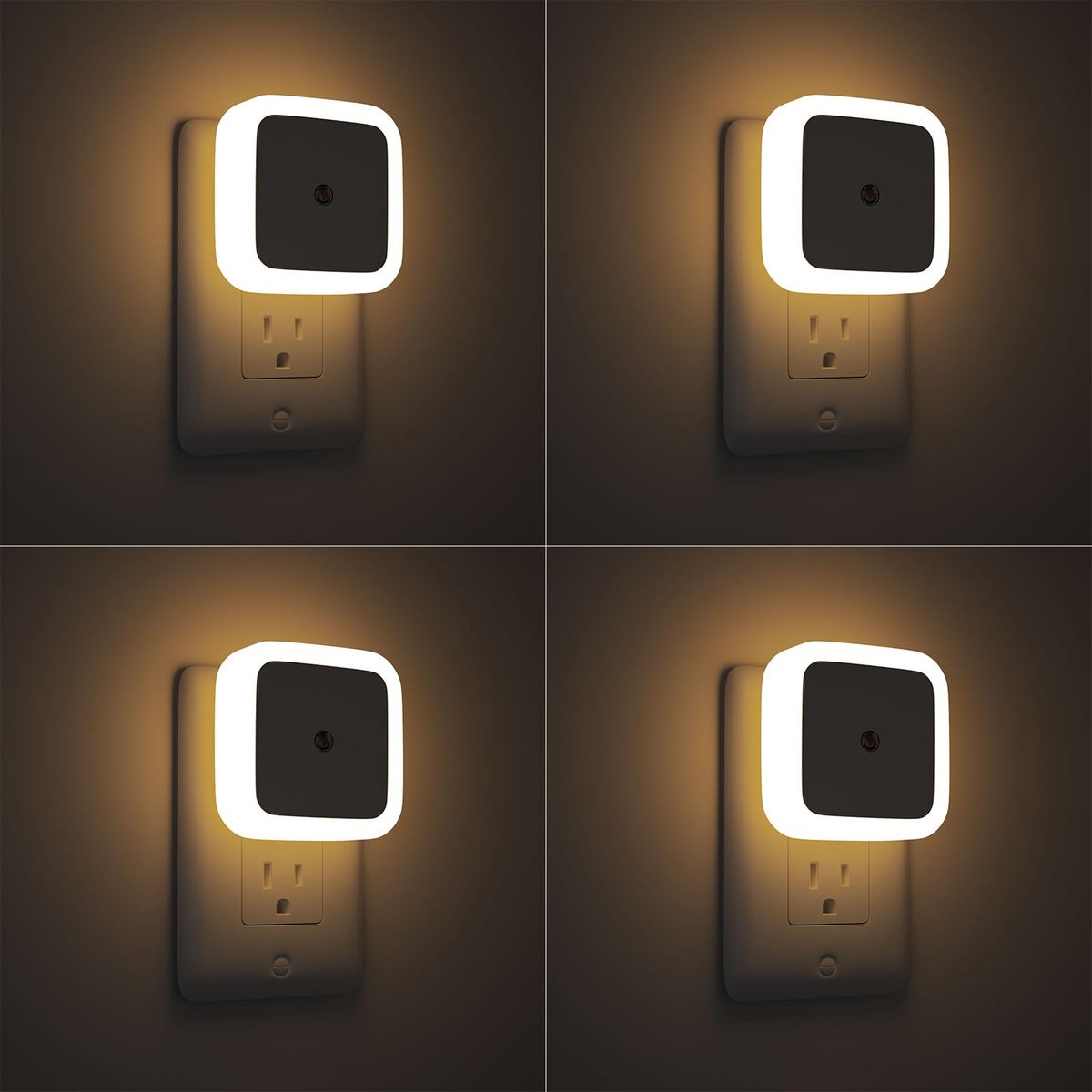 carmdering - Nachtlampje - Sensor Nachtlampje - Inbouw Nachtlampje - Set van 4, 0,5W, 50 lumen, 3000K - Automatisch aan/uit, dimt met omgevingslicht - Verbruikt 0,7 kWh per jaar - Perfect voor gang, slaapkamer en badkamer - Warmwit