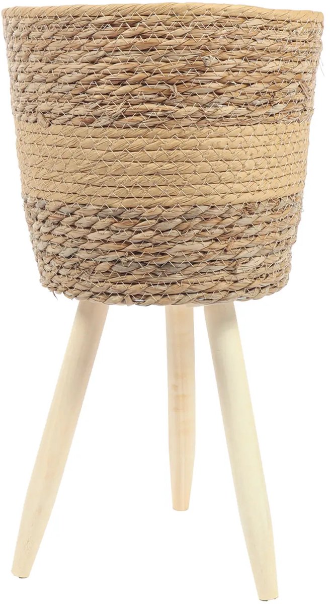 Gevlochten Plantenpot Driepoot | Ø25cm | – Handgevlochten Bloempot op Pootjes – Natuurlijke Plantenpot met Houten Frame