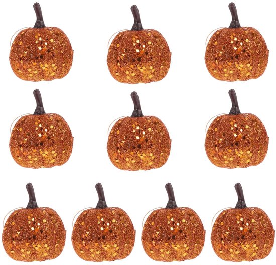 Allecto - Kunstmatige Foam Pompoen - Halloween Decoratie - Mini Glitter Pompoenen - 10 Stuks - Herfst Versieringen - Geschikt voor Feestjes - Oranj...