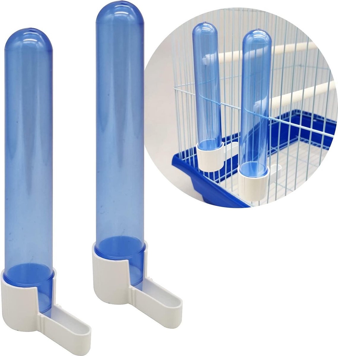 Voederstation Kooi - Voerbak Vogel - Dieren Voeden - Afneembaar Waterreservoir - 163 cm - Wit