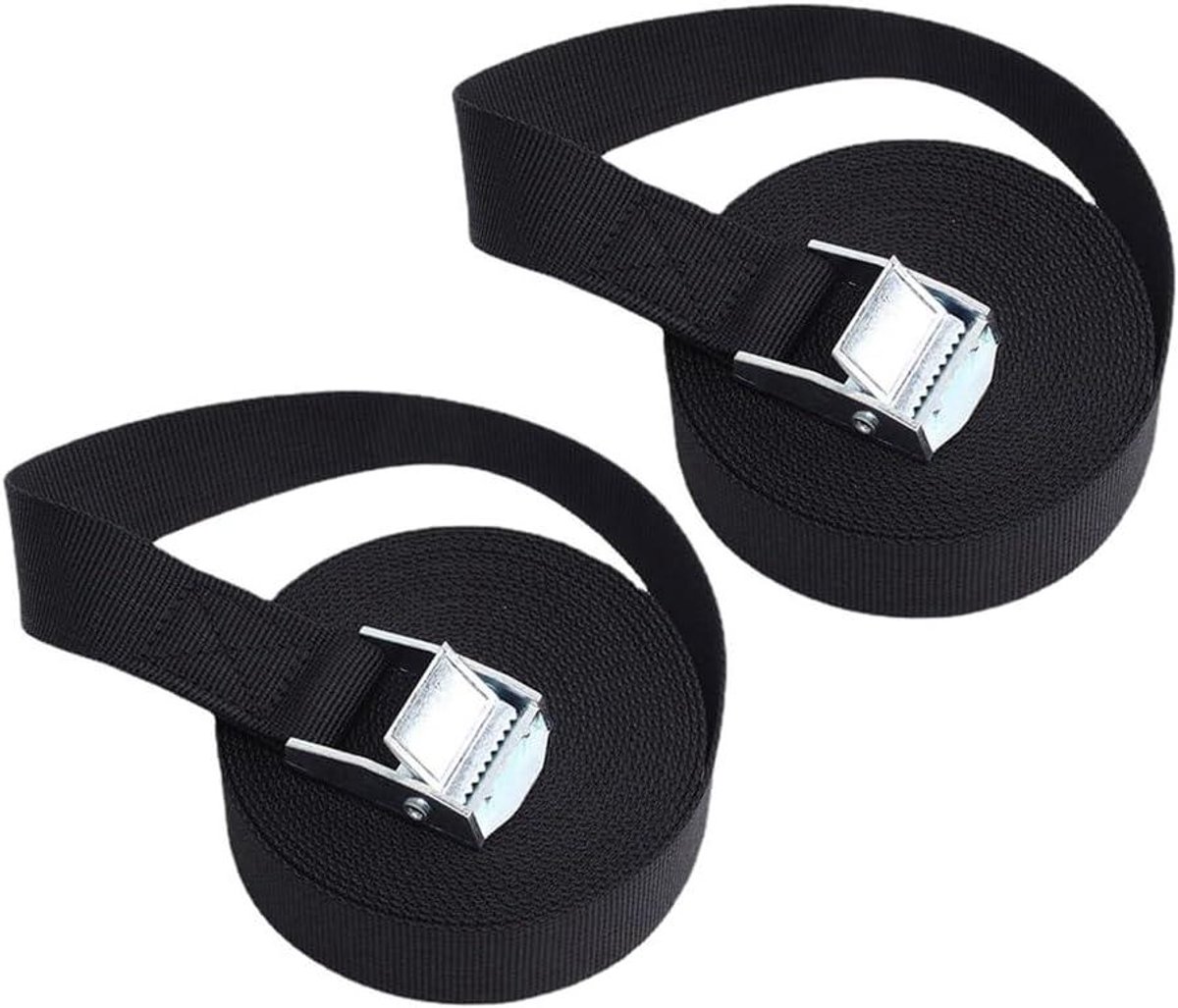 Sjorband met gesp - Spanband bagage - Vracht Beveiligen - Verstevigde naden - 25 cm x 2 m - Zwart