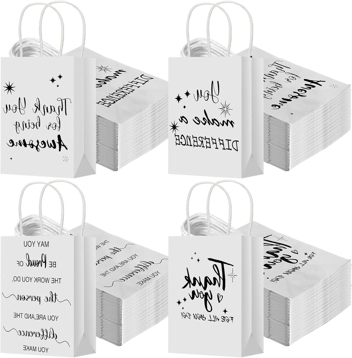Papieren Cadeauzakjes - Bedankzakjes Geschenkzakjes - Waardering Tonen - Met Handgrepen - 20 x 16 x 7 cm - Wit