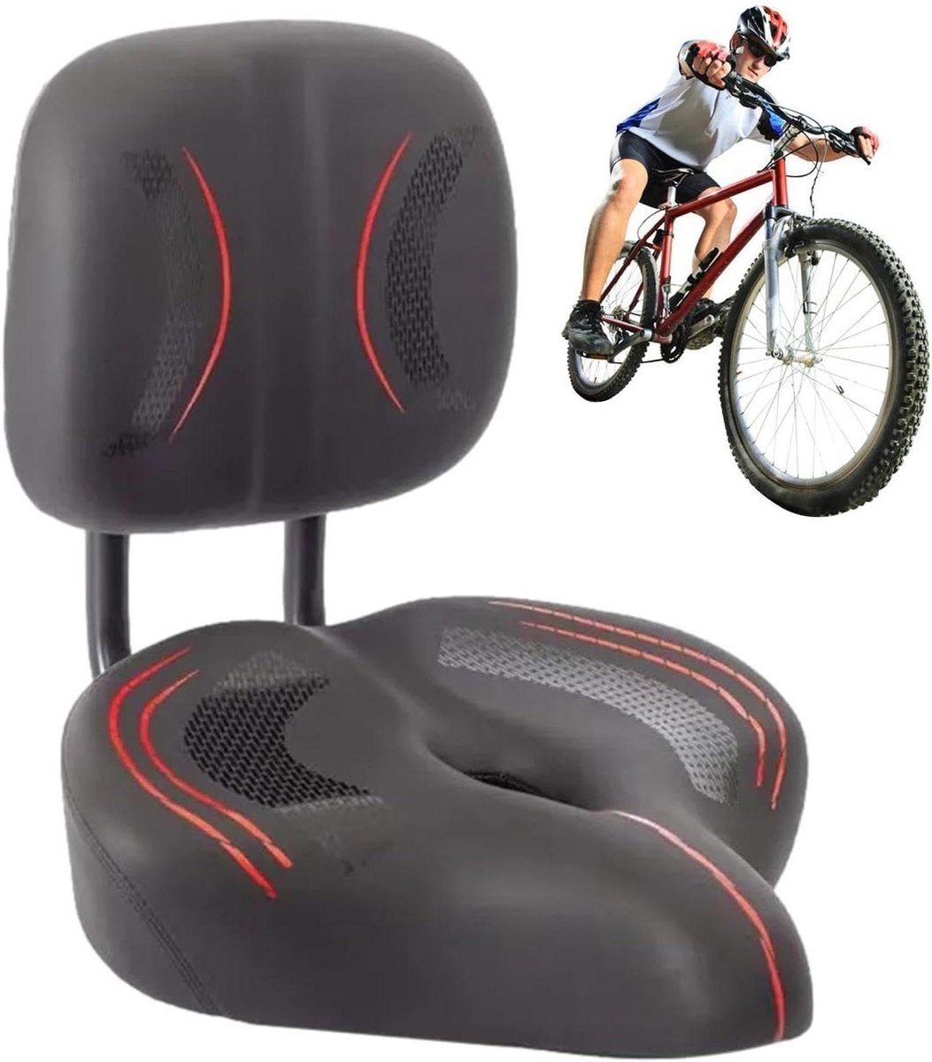 Fietszadel met rugleuning - Comfortzadel dames heren - Lang fietsen - Verstelbare lendensteun - 30 x 30 cm - Zwart