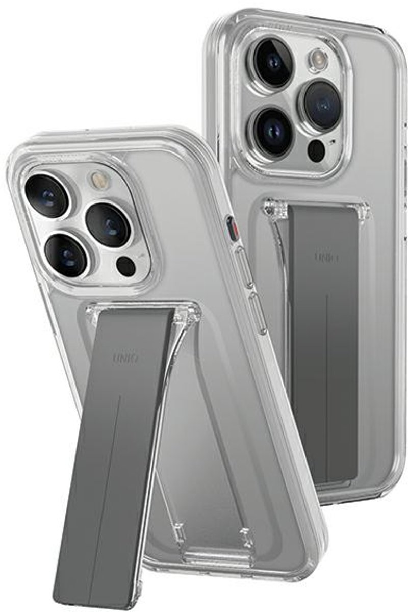 Uniq Heldro Serie - Transparante Smartphonehoes - Ingebouwde Stand - Voor iPhone 15 Pro