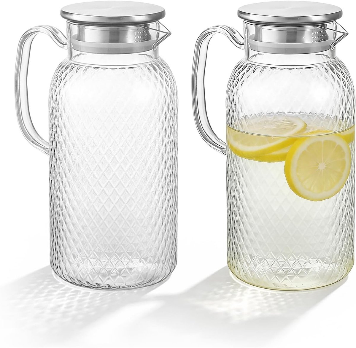 Kunststof waterfles met deksel 1,8 l - Transparante waterkan voor koelkast, ideaal voor zelfgemaakte dranken zoals sap, ijsthee en water