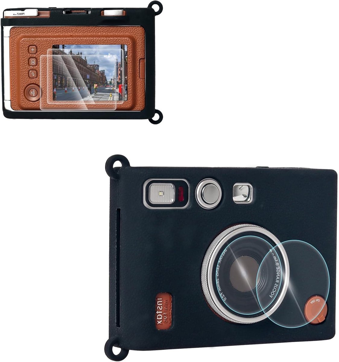 Siliconen Hoes en Screen Protector van Gehard Glas voor Fujifilm Instax Mini Evo, Accessoires voor Camera, Zwart, Duurzaam en Beschermend