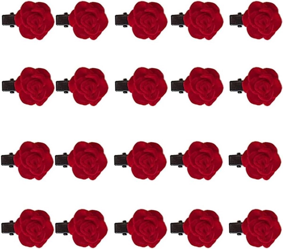 Rozen Haarclips - Bloem Speldjes - Feestelijke Aankleding - Handgemaakt Flanel - 20 stuks - Rood