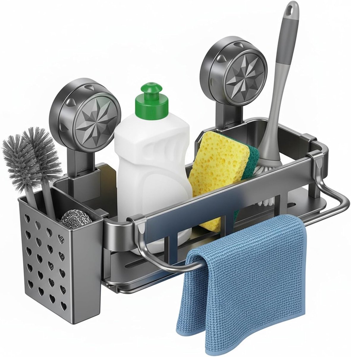 Keuken Wastafelkruidhouder - Sponshouder - Wastafel Organizer met Zelfafvoerende Tray - Afwasdoek Hanger - Multifunctionele Keuken Wastafel Opslag Organiser - Zuignap Sponshouder