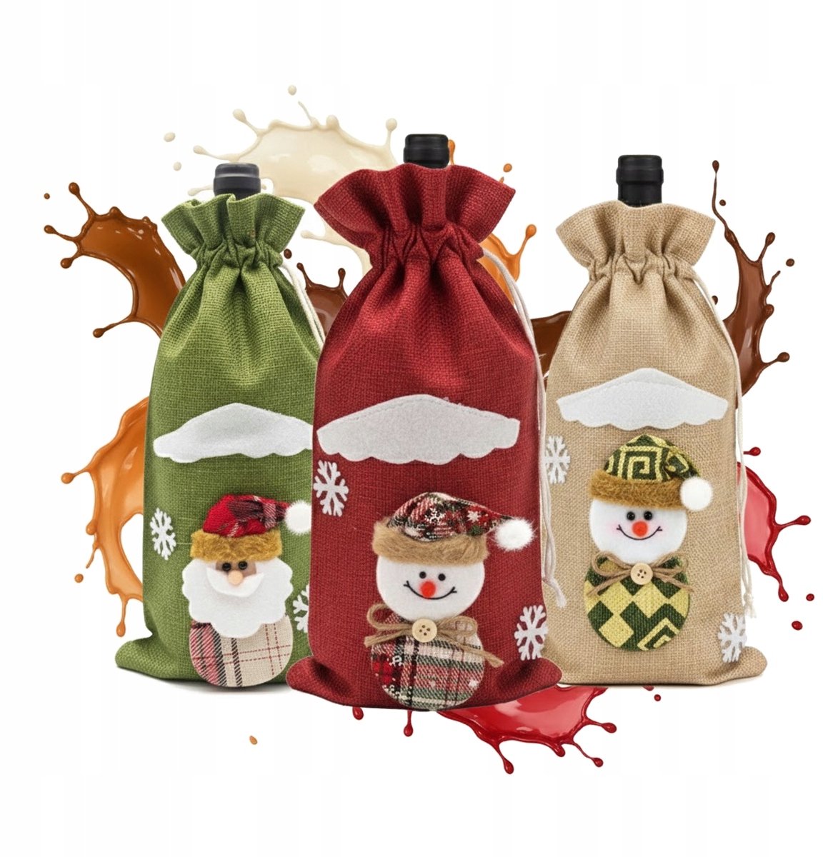 Bimberek - Kerstflessentas - Linnen - Mikołaj/Bałwan/Śnieżynki - 31x15 cm