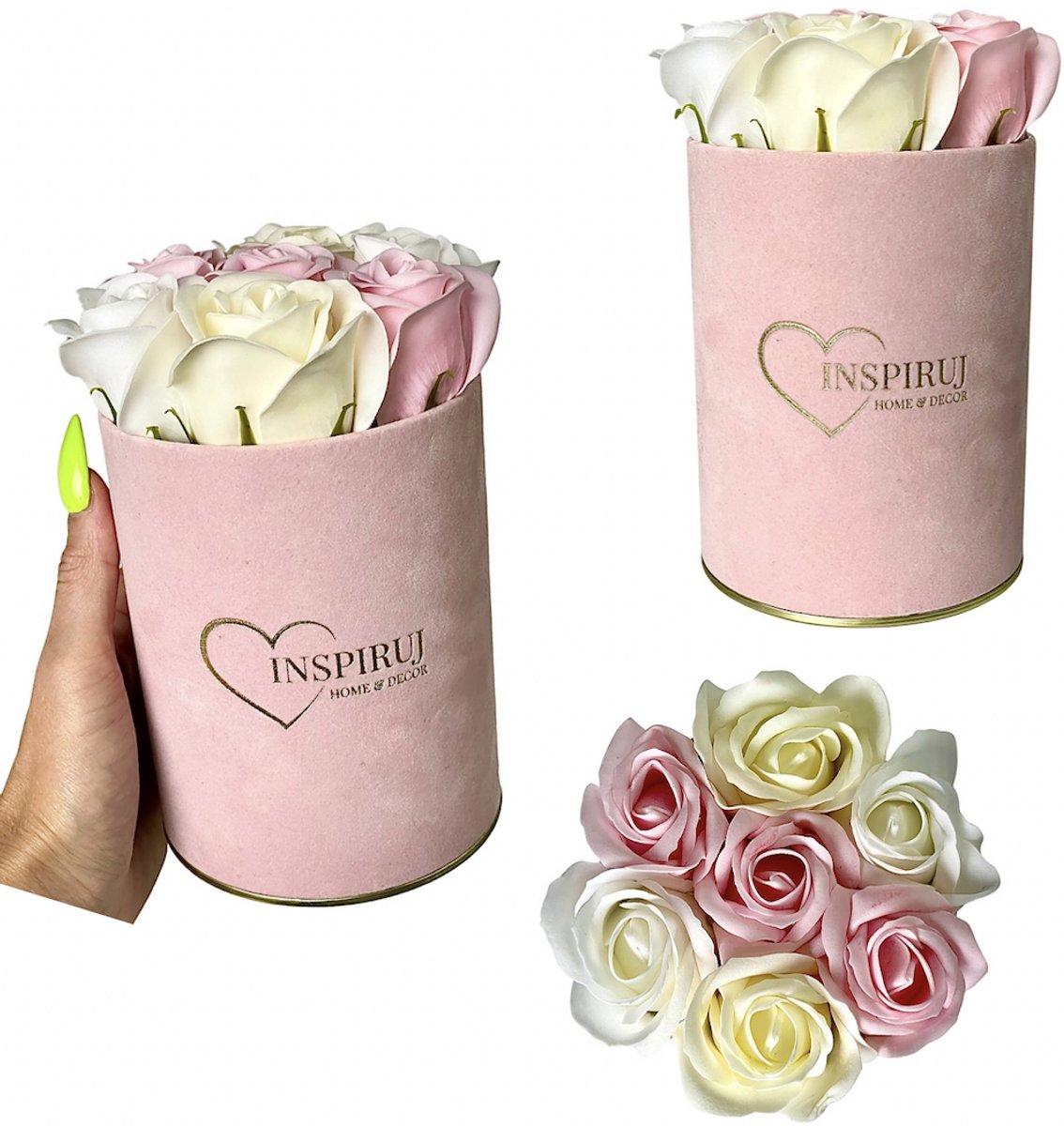 Inspiruj - Flowerbox - Rozen van Zeepbloemen - Roze Doos - Mix Lichtroze