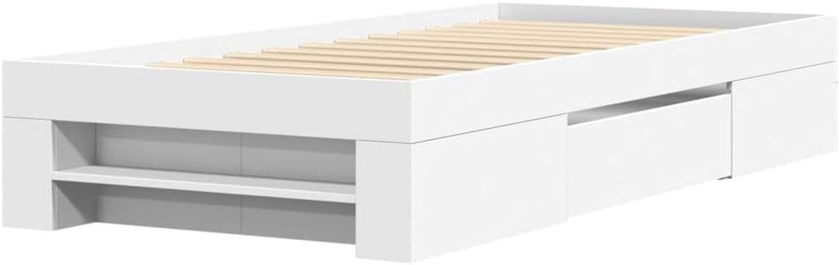 Bedframe met Opbergruimte - Houten Bedbodem - Georganiseerde Slaapkamer - Geïntegreerde Lades - 90x190 cm - Wit