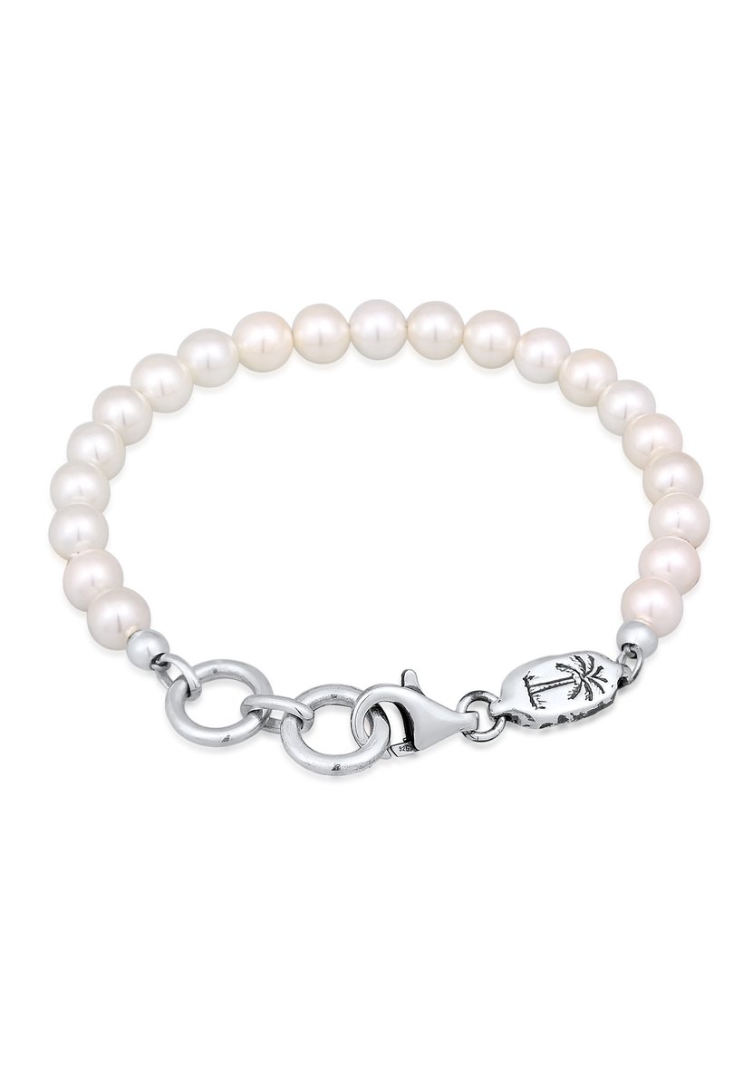 Haze & Glory - Armband - HG HAZE & GLORY - Armband heren in 925 Sterling Zilver, sieraden mannen, geoxideerd zilveren armband, met schelpkern parels, vintage, Pearl it out, 19-23 cm - Heren