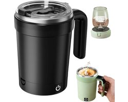 Elektrische koffiemok met zelfroerend systeem - reismokverwarmer - automatische magnetische roerfunctie - reismok met roerfunctie - koffiemokverwarmer - zwart