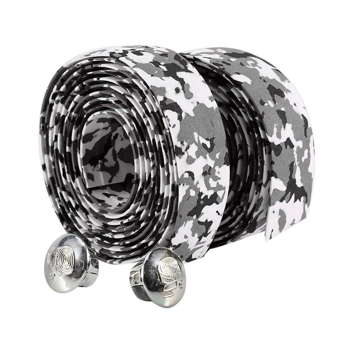 SPHProducts - Nastro per manubrio - Reflecterend - Wit en zwart - Fietstape - Inclusief tappi - Geschikt voor Mountain Road