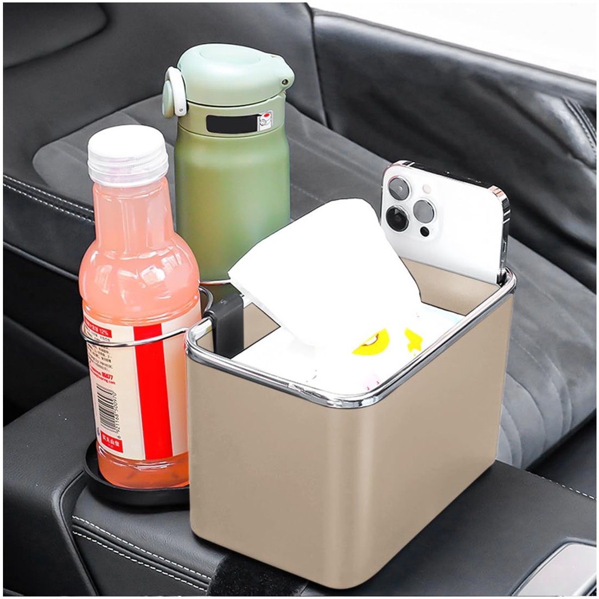 Store_8 - Opbergbox armleuning - Multifunctionele auto organizer - Beige - Bekerhouder - Handig voor telefoon en accessoires - Perfect voor auto