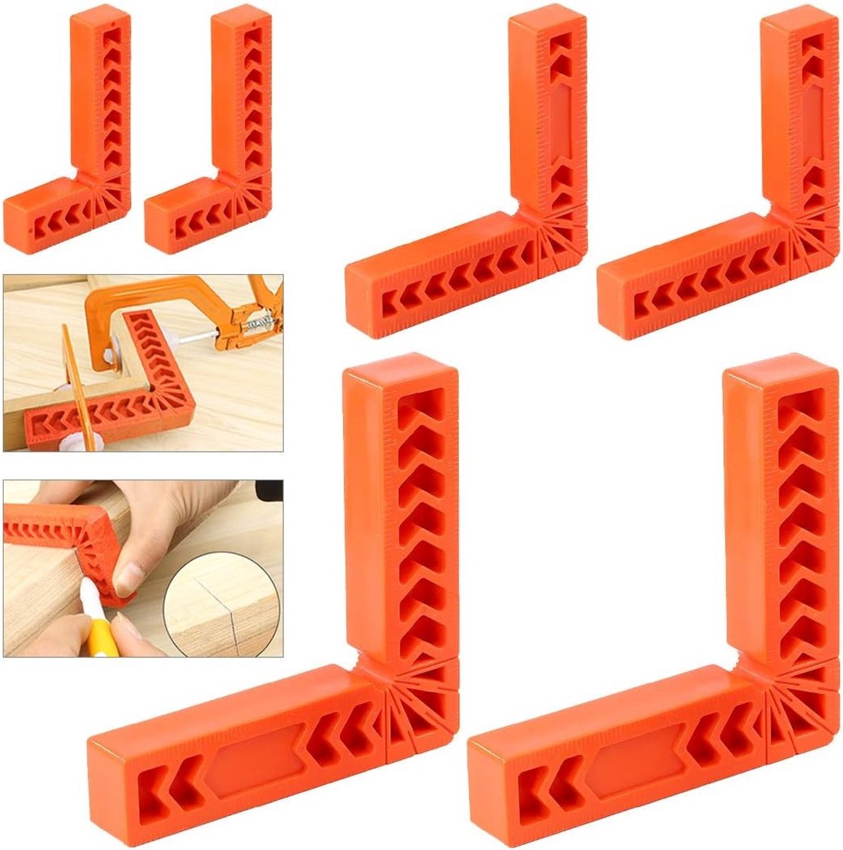 Set van 6 Positioneringshoeken 3" 4" 6" - Perfecte Hulp voor Houtbewerking, Fotolijsten en Meubels, L-Type Hoekmeter voor Timmerwerk en Klussen