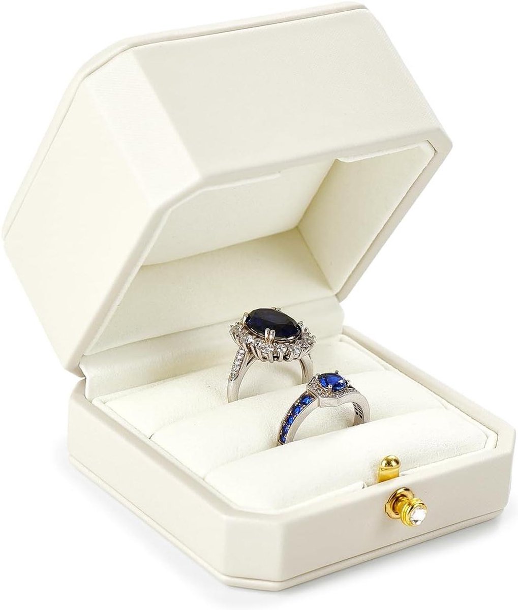Dubbele Ringendoos - Ringhouder Verloving - Huwelijksaanzoek Presenteren - Luxe Lederen Afwerking - 7.5 x 7.5 x 5 cm