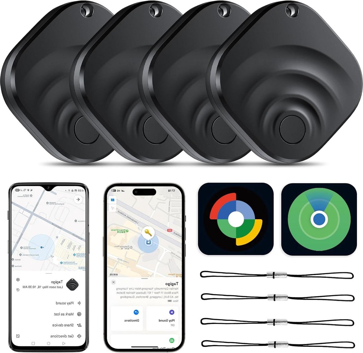 Bluetooth Tracker Tags - Sleutelvinder Tracker - Voorwerpen Traceren - Waterproof Ontwerp - 4 stuks - Wit
