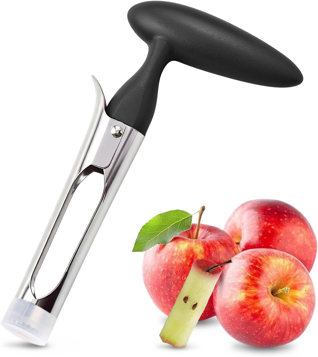 Stainless Steel Apple Drill - Multifunctional Fruit Drill & Cutter with Cap - Dishwasher Safe - Black