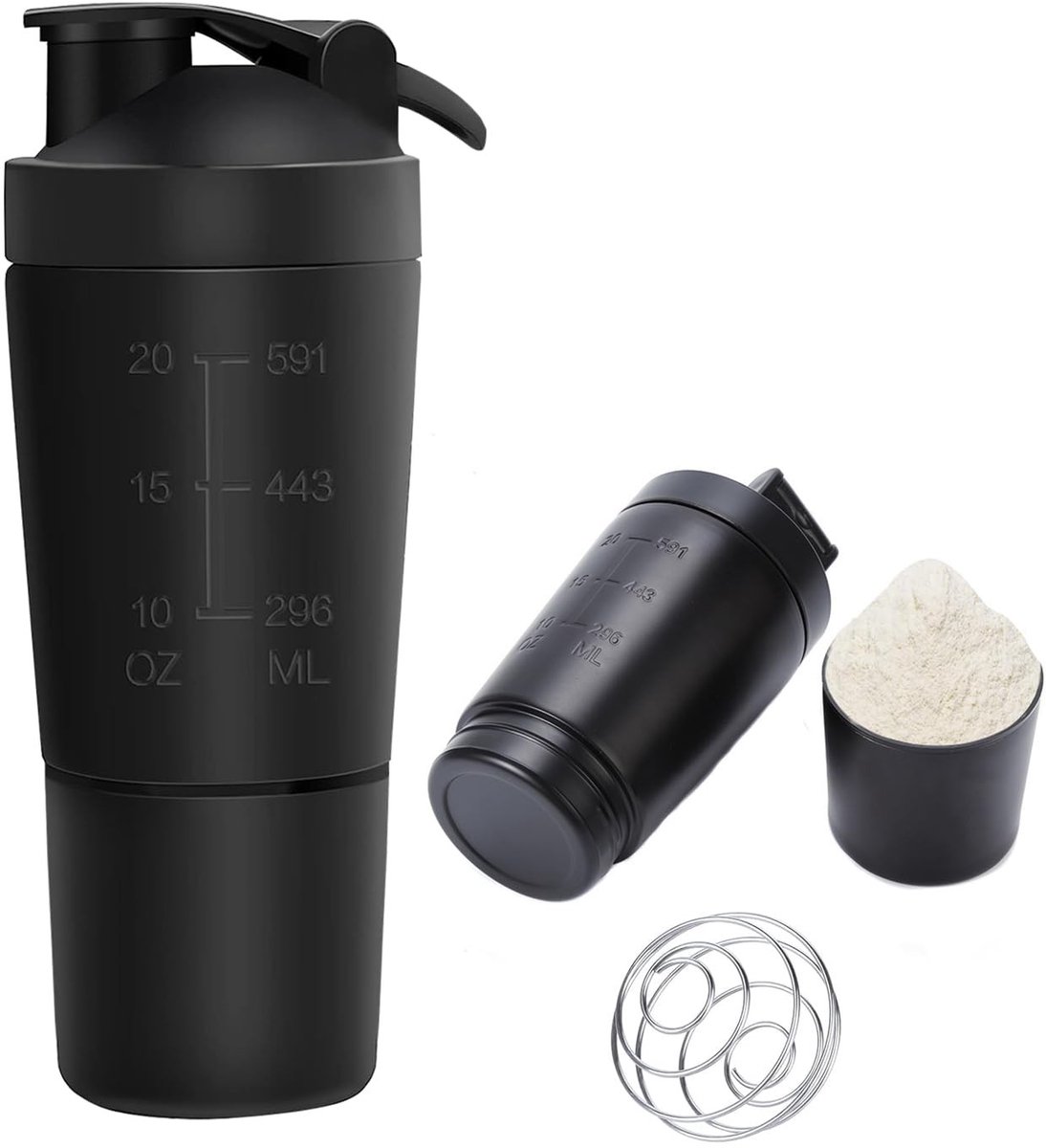 SPHProducts - Stainless Steel Protein Shaker - Sport - Dubbelwandig - Zwart - BPA vrij - Ideaal voor fitness en proteïne shakes - 600 ml