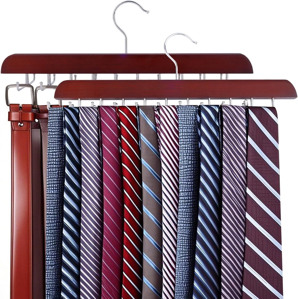 2 Stuks Rood Stropdas Hanger en Riem Hanger, RVS Organizer met 20 Vouwbare Haakjes en 360° Rotatie voor Kasten, Multifunctionele Accessoires voor Mannen