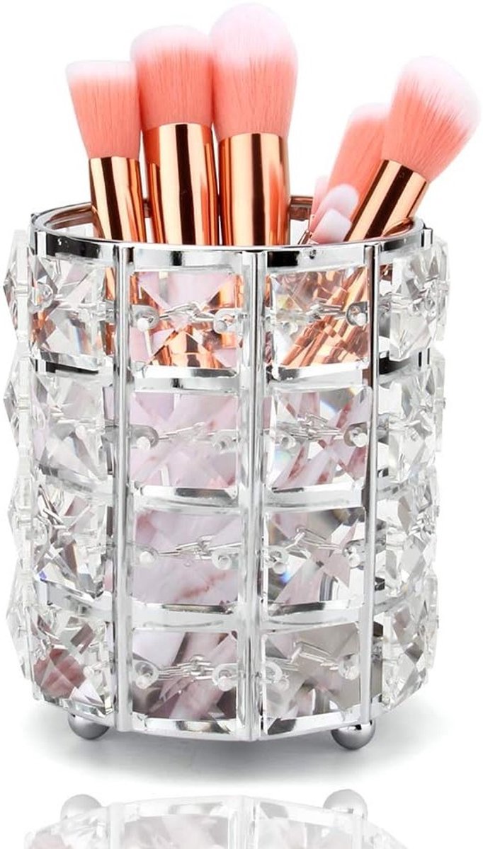 Make-upkwasten Organizer met Kristallen Opslag voor Desktop - Kwastenhouder en Cosmetica Organizer met Penhouder