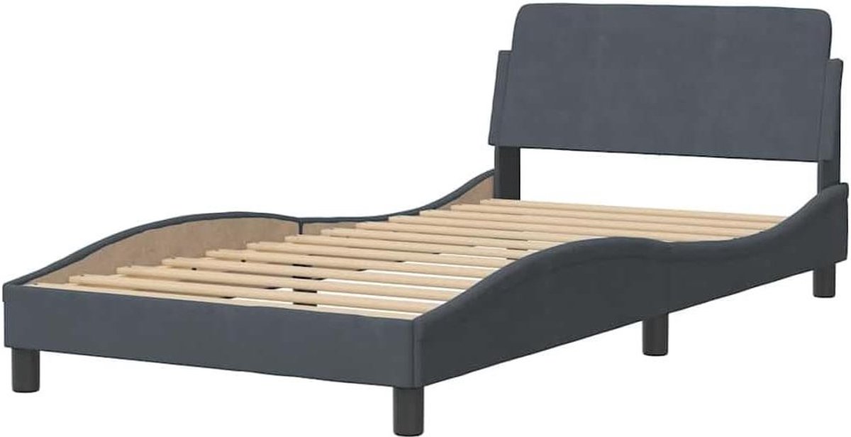 Bedframe Fluweel - Eenpersoonsbed Bedombouw - Comfortabel Slapen - Zacht Hoofdbord - 100x200 cm - Donkergrijs
