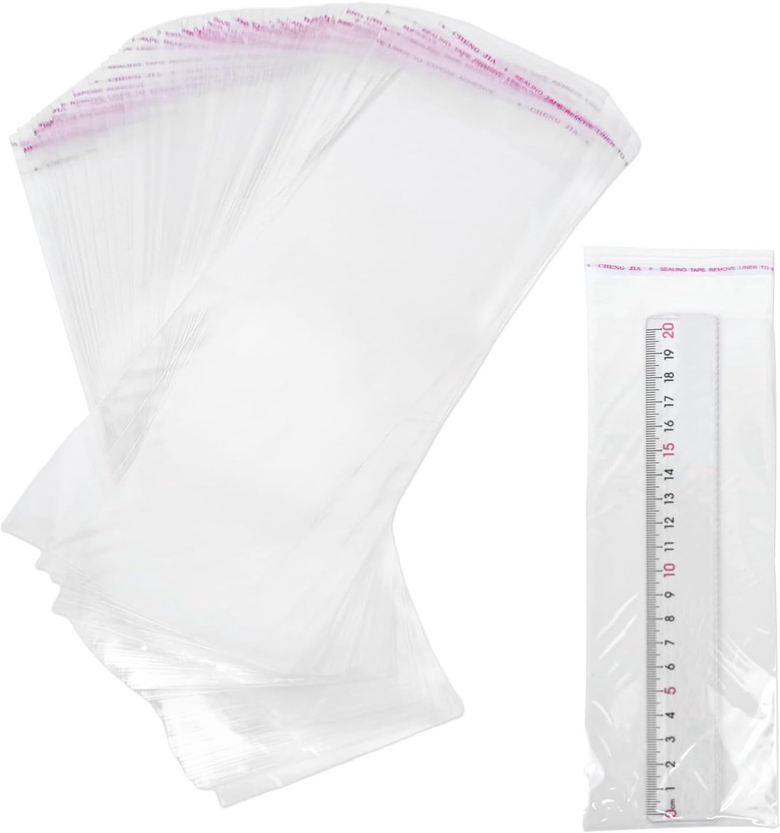 Zelfklevende Cellofaan Tassen - 100 stuks - 8x24cm Lange Cellofaan Tassen - 50µm Plaksluiting - Geschikt voor Snoep - Sleutelhanger - Horloge - Haarspeld - Ketting