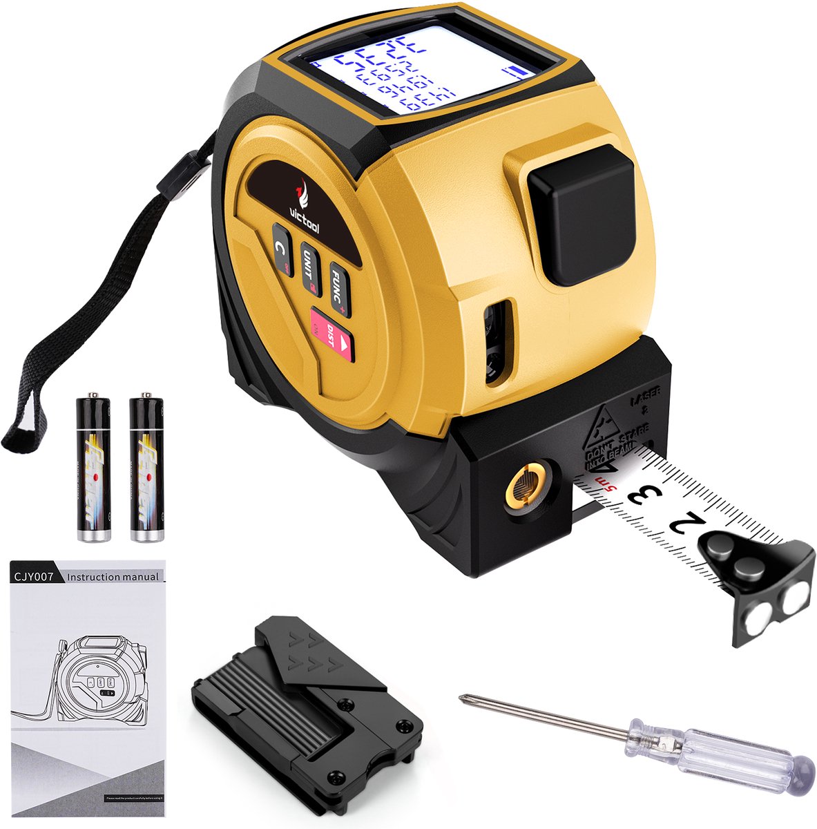 Rolmaat - 3 in 1 Afstandsmeter - 40M - Multifunctionele Digitale Laser - Meetlint met Laser - Elektronisch Metrische Systeem - 5 Meter Meetlint - FT/in/M - Afstandsmeter - Inclusief Display - Inclusief Batterijen - Slimme rolmaat