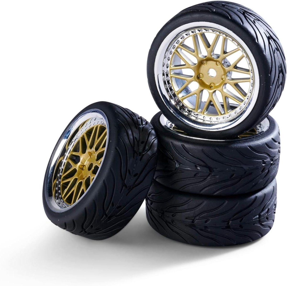 Wielenset Y-Design1 - RC Banden - RC Rijgedrag - Speciaal Rubbermengsel - Schaal 1:10 - Goud/Chroom