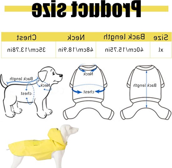 Lichte en Ademende Hondenregenjas met Capuchon, Reflecterende Details en Verstelbare Band voor Kleine en Middelgrote Honden (Geel) — afbeelding 5
