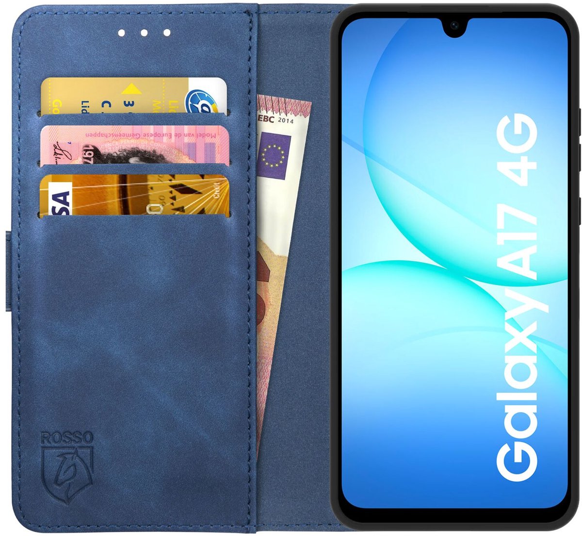 Rosso Element Geschikt voor Samsung Galaxy A17 | Wallet Book Case | Portemonnee Hoesje | 3 Pasjes | Magneetsluiting | Stand Functie | Blauw