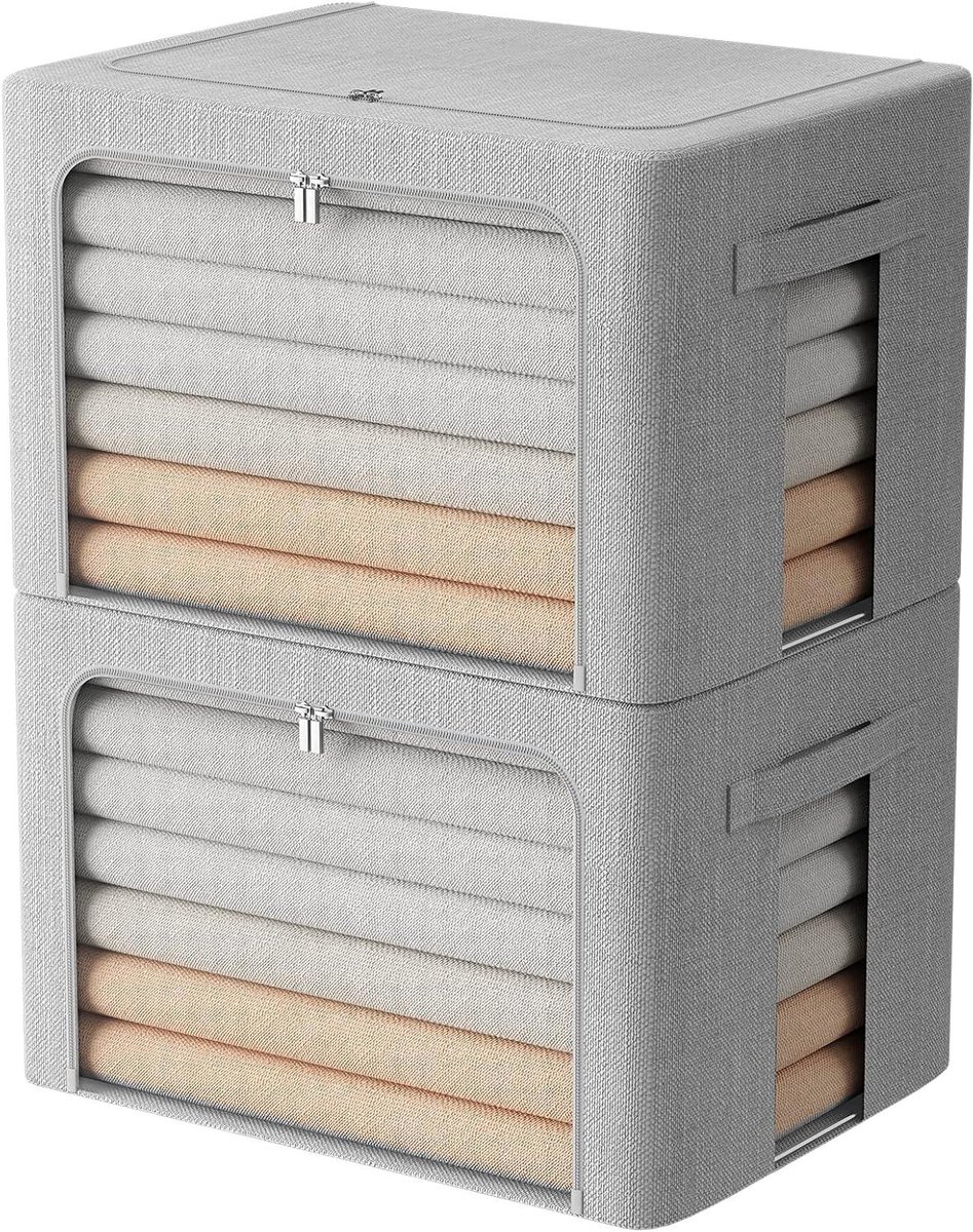 Opbergdozen - Opbergbakken Kleding - Kleding Opbergen - Stalen Frame - 100L - Lichtgrijs