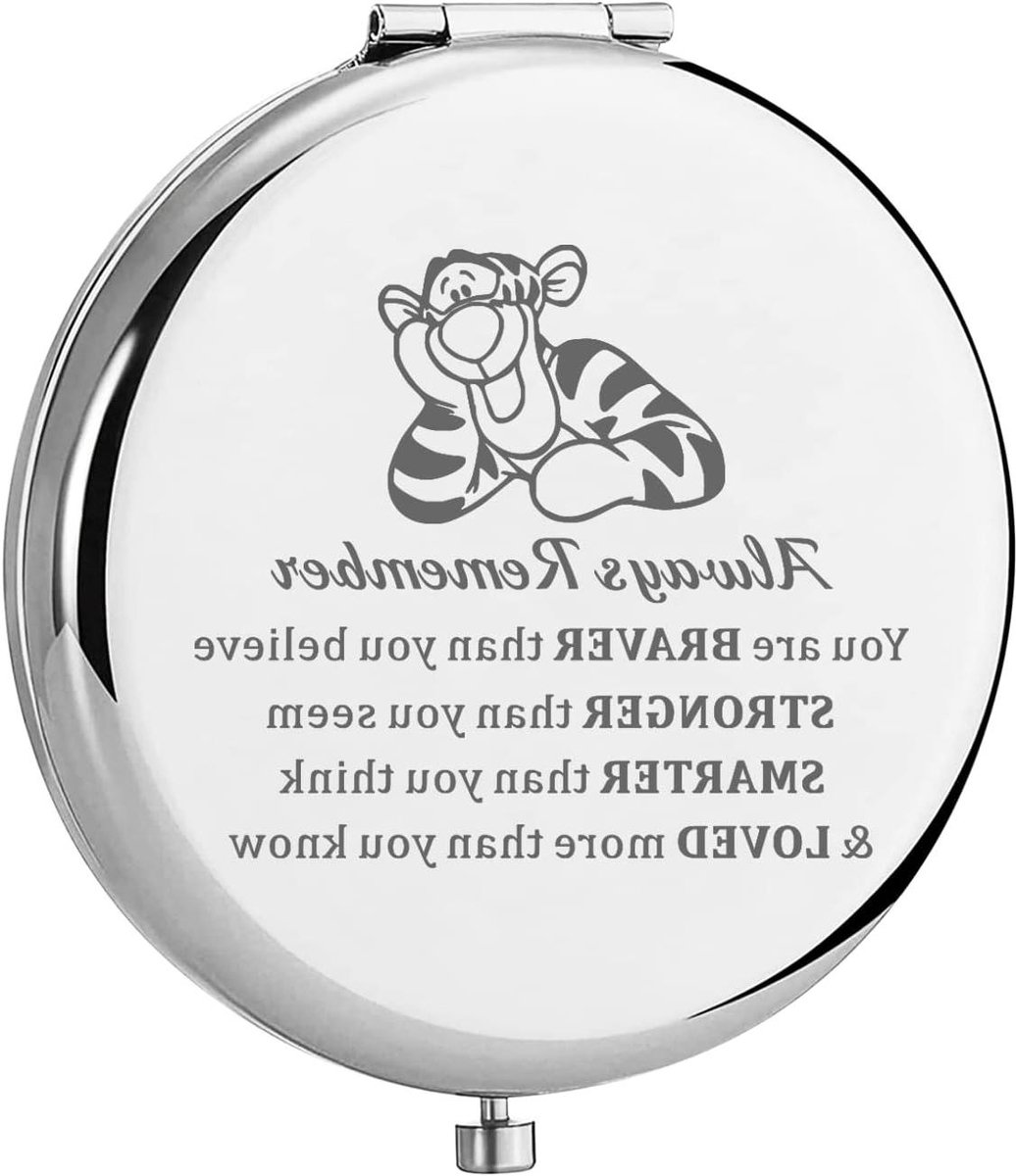 Compacte Make-up Spiegel - Zakspiegel Handspiegel - Make-up Aanbrengen - Met Inspirerende Tekst - 6.5 cm Diameter - Zilverkleurig
