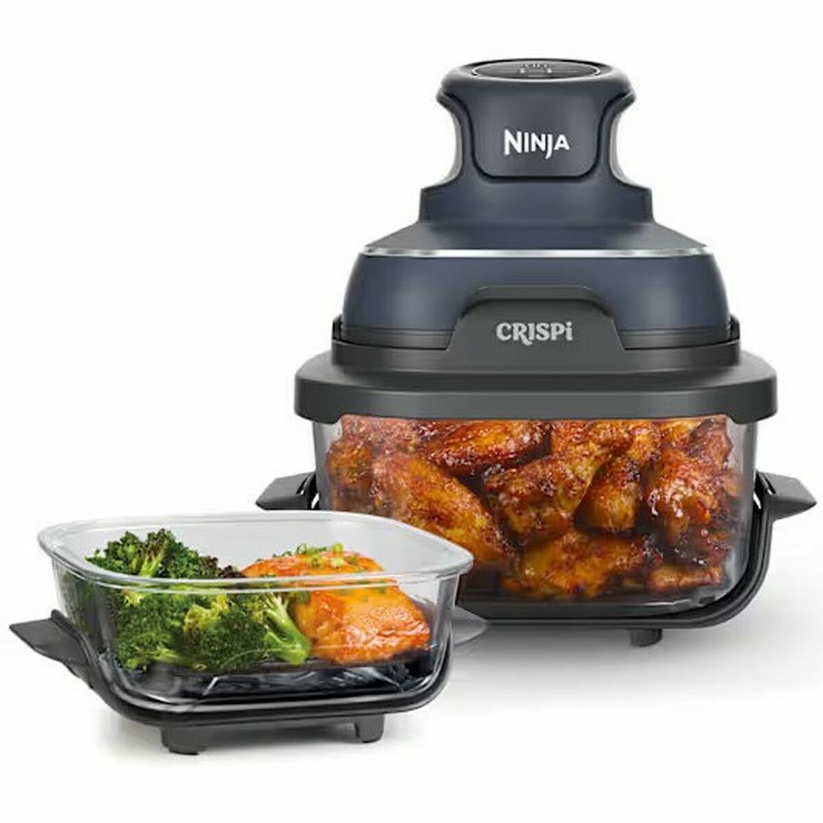 Ninja CRISPi 4-in-1 compact glazen kooksysteem - Airfryer, Roast, Recrisp, Keep Warm - Inclusief twee glazen schalen van 3.8L en 1.4L en bijpassende deksels - 2 Crisper-Plates - Blauw - FN101EUGY — afbeelding 1