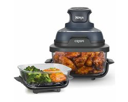 Ninja CRISPi 4-in-1 compact glazen kooksysteem - Airfryer, Roast, Recrisp, Keep Warm - Inclusief twee glazen schalen van 3.8L en 1.4L en bijpassende deksels - 2 Crisper-Plates - Blauw - FN101EUGY