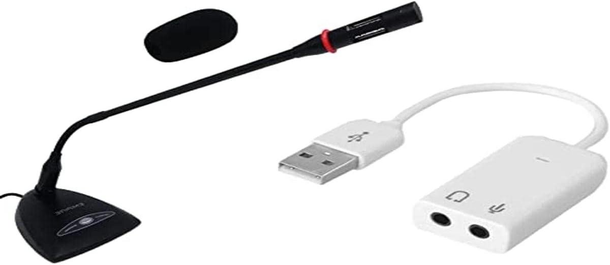 Tafelmicrofoon met USB Geluidskaart - Bureaumicrofoon Condensator - Opnemen Muziek - Geen Drivers Nodig