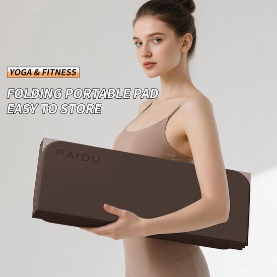 Opvouwbare Yogamat - Fitnessmat Pilatesmat - Thuis Sporten - Extra Dikke Demping - 190 x 66 cm - Donkerbruin Beige — afbeelding 2