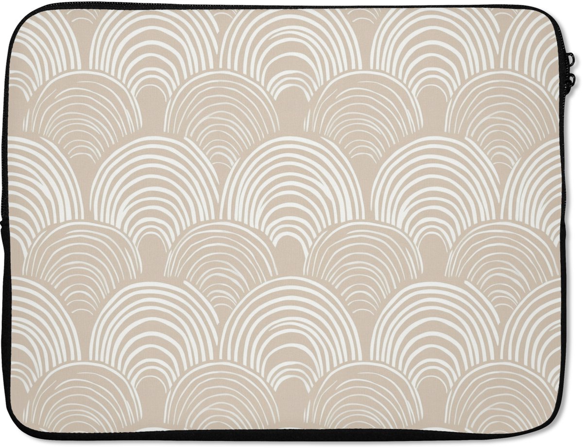 Laptophoes 17 inch - Golven - Structuur - Beige - Laptop sleeve - Binnenmaat 41x28 cm - Zwarte achterkant