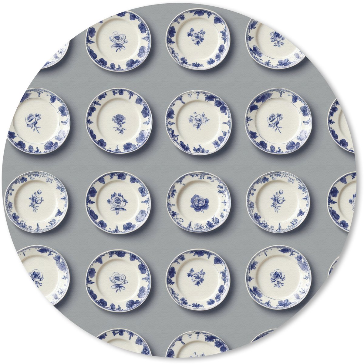 Muismat rond 30x30 cm - Mousepad Borden - Bloemen - Blauw - Wit - Ronde muismatten