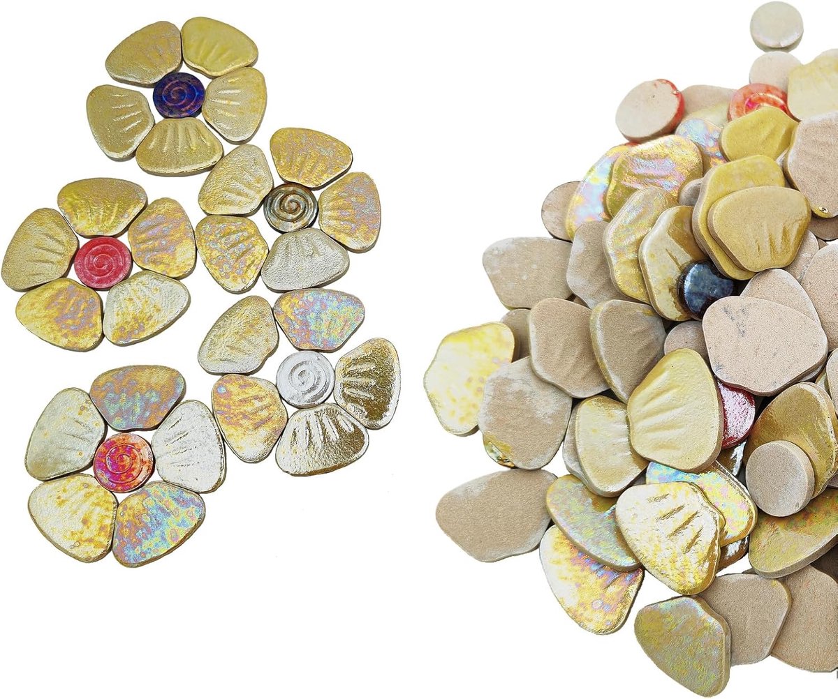 500g Iridescent Yellow Flowers Ceramic Mosaic Tiles voor Creatieve Knutselprojecten - Bulk - 18-20 Bloemen - 3 Maten - DIY Thuis & Tuin Decoratie Kit