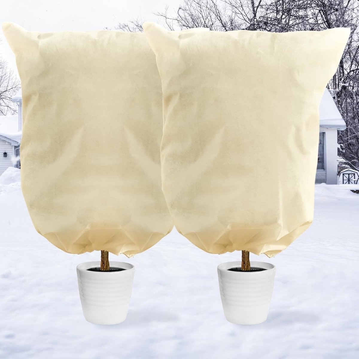 Plant Fleece Frost Protection - 2 Stuks - 60 x 80 cm - Winter Plantenkleding - Tuinfleece met Koord en Rits - Vorstbescherming voor Buitenplanten - Insectenwerend