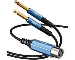 Tisino XLR-bus naar dubbele 6,35 mm TS-jack splitterkabel (1 m, XLR-bus naar 6,35 mm mono-ongebalanceerde converteradapterkabel voor toetsenborden, synthesizers, DI-boxen, mengpanelen
